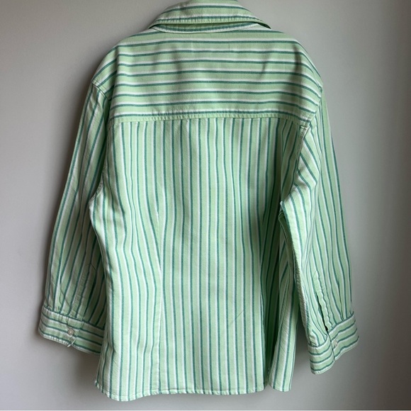Duck Head Green Button Down Shirt Kids Shirt with Vertical Stripes - Picture 4 of 9